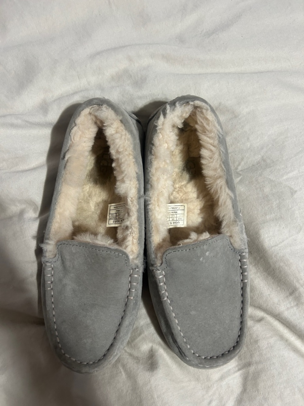 UGG Gray Shearling-Lined Suede Slippers